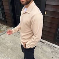 Camiseta de Lona para Hombre, Personalizada, Manga Larga, Cuello con Cierre de Cremallera, Color Sólido, Corte Ajustado, Diseño Casual, Transpirable y Ecológica