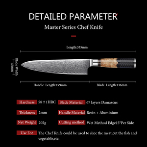 Venta al por mayor personalizado OEM ODM cubertería fábrica japonesa Damasco cuchillo de cocina cuchillo de Chef con mango de resina cuchillo de Chef de cocina - Product Image 2