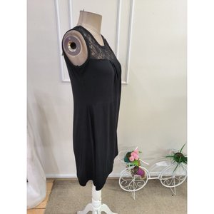 Robe courte en viscose à bretelles et col rond en dentelle pour femme, 35501 - Noir - Product Image 6