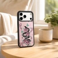 Coque de téléphone magnétique 2-en-1 en PC mat avec motif tatouage rose et serpent pour iPhone 17 Pro Max, 17 Pro, 17 Air