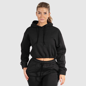 Ensemble de sweats à capuche courts pour femmes en molleton à cordon de serrage imprimé en relief surdimensionné personnalisé en gros pour la saison hivernale - Product Image 1