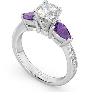 Anillo de Compromiso de Oro Blanco de 18K con Diamante y Amatista en Forma de Pera de 0.79ct - Elegante y Lujoso - Product Image 2