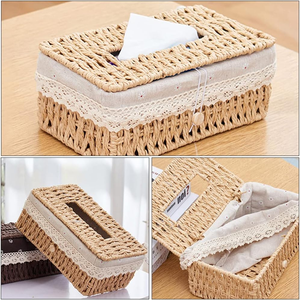 Porte-serviettes en osier rectangulaire naturel fabriqué à la main au Vietnam Boîte à mouchoirs écologique pour intérieurs minimalistes et rustiques - Product Image 1
