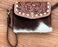 Cuir usiné à la main de qualité supérieure petit bracelet porte-monnaie cheveux occidentaux sur cuir de vachette multi-usages Mini portefeuille pour femmes