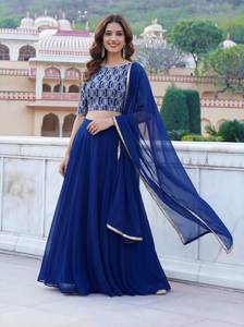 Conjunto de Lehenga Choli de Georgette Azul Rey, Blusa Bordada con Vuelo de 4.5m, Elegante Dupatta Largo hasta el Suelo, Estilo Bollywood para Fiestas - Product Image 2