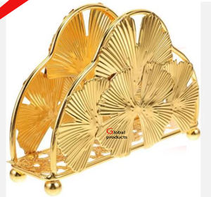 Servilletero de diseño de hoja de gingko con acabado dorado de diseño de lujo para restaurante y bar de hotel - Product Image 1