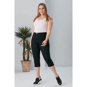Pantalon Capri Noir Grande Taille RMG avec Détail Boutonné à l'Ourlet - Product Image 5
