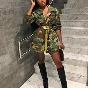 Venta al por mayor de sarga de algodón abotonada blazer de las señoras camisas formales de moda High Street CAMO cargo style blazer de las mujeres - Product Image 3