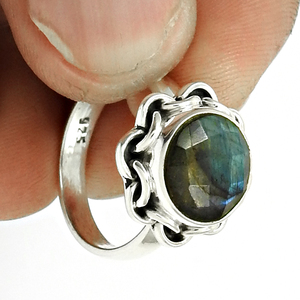 Contemporain naturel bleu feu Labradorite pierre précieuse 925 argent Sterling fait à la main bague de fiançailles de mariage pour les femmes cadeau pour elle - Product Image 5