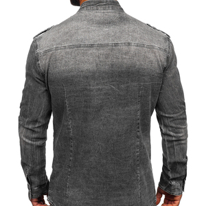 เสื้อผู้ชายกางเกงยีนส์คอปกผ้าฝ้ายสีพื้นเสื้อยีนส์ลำลองผ้าเดนิมสำหรับผู้ชายผู้จัดจำหน่ายแบบมืออาชีพ - Product Image 2