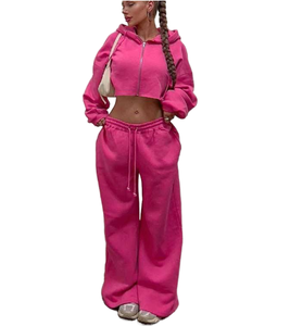 Ensemble de survêtement décontracté pour femme, hiver, surdimensionné, 2 pièces, tissé, broderie personnalisée sur le devant, sweat-shirt à capuche, jogging, 100% coton, haute qualité - Product Image 2