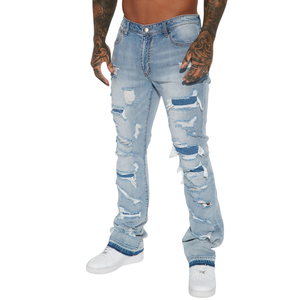 <b>Mens</b> Light Blue Washed Distressed <b>Ripped</b> <b>Jeans</b> Regular Fit Denim Casual Streetwear Fashion Trousers Vintage Style Breathable Mid - Product Image 1