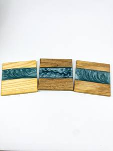 Artistic <b>Epoxy</b> Resin and Stone Coasters Handmade Craft with Bold Color Swirls, Glossy Finish, and Unique Decorative Designs - Product Image 3