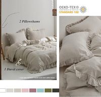 Lot de 3 housses de couette en coton uni à volants, tailles Queen, King, CalKing, 200 fils, lavées, pour la maison, les mariages, les hôtels et les hôpitaux (vente en gros)