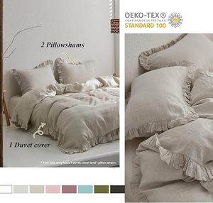 Juego de Funda Nórdica de Algodón Sólido con Volantes, 3 Piezas, Tamaños Queen, King, Cal King, 200 Hilos, Estilo Europeo Lavado, para Hogar, Boda, Hospital, Venta al por Mayor - Product Image 3