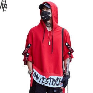 เสื้อฮิปฮอปแขนยาวครึ่งแขนมีฮู้ดสำหรับผู้ชายเสื้อฮิปฮอปแบบสวมหัวมีเชือกผูก - Product Image 1