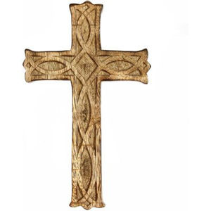 Croix en bois blanchi à la chaux de haute qualité avec Design Floral sculpté à la main pour la décoration murale Style Vintage Art religieux à la maison - Product Image 3