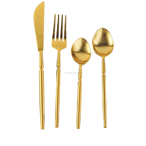 Luxury High Quality <b>Flatware</b> Stylish Golden Cutlery <b>Set</b> Of 4 Knife Fork Spoon <b>Set</b> - Product Image 1