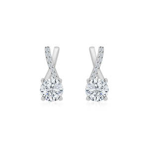 Boucles d'oreilles solitaires américaines en argent sterling 0.75 avec diamants de 925 carats - Product Image 1