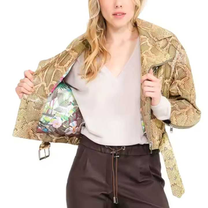 Femmes hiver véritable peau de mouton motard veste en cuir Style Antique crochet fermeture à glissière coupe-vent respirant Animal tissu - Product Image 3