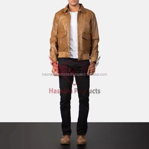 Chaqueta de cuero de Bombardero Marrón de alta calidad para hombre Estilo clásico atemporal Cuello alto Forro polar para comodidad Calidez de invierno - Product Image 1