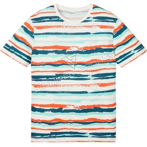 Camiseta de Manga Corta con Estampado de Rayas Multicolores de Moda Urbana para Hombre, Corte Regular, 240 GSM, 100% Algodón, Transpirable, de Secado Rápido - Product Image 1