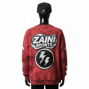 Sudadera Premium de Felpa, 320 GSM, Algodón Suave y Poliéster, Color Rojo Tie Dye con Gráficos en los Paneles de las Mangas, Sudaderas Básicas - Product Image 4