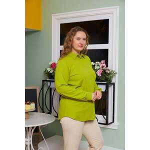 Camisa de Hilo Modal Tejido Drapeado RMG para Mujer, Talla Grande, Blusa Holgada y Cómoda en Verde Oliva - Product Image 2