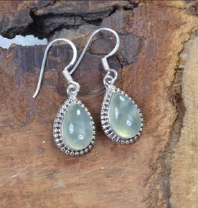New Arrival Handmade Bohemian Sterling <b>Silver</b> Bezel Setting Prehnite Peace Shape <b>Drop</b> <b>Earrings</b> Women's Wedding Manufactures - Product Image 3