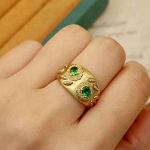 Anillo de moda de oro de 14 quilates para mujer, piedra de moissanita esmeralda de Zambia Natural, rodio, aniversario de boda, fiestas de corte ovalado - Product Image 5