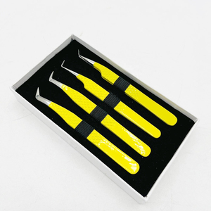 Pince à épiler en acier inoxydable enduite de poudre jaune pointes polies botte à 45-90 degrés Volume russe Extension de cils en acier - Product Image 5