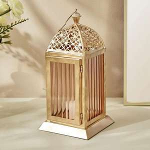 Elegante linterna marroquí pulida en oro para el hogar Jardín de Navidad Decoración festiva Linternas de metal con estilo para uso interior y exterior - Product Image 3
