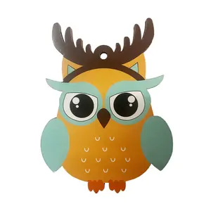 Christmas Owl Morandi Color Matching Wooden Veneer Small Pendant Three-piece Set