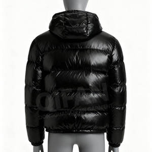 Blouson matelassé noir brillant pour homme, manteau d'hiver à capuche, veste chaude et décontractée pour l'extérieur, veste rembourrée élégante - Product Image 3
