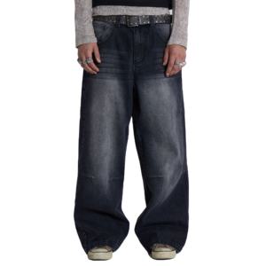 Barato Streetwear Stack Denim Pantalones Algodón Baggy Stacked Jeans Hombres Pantalones rectos largos Lavados Pantalones de pierna ancha para hombre - Product Image 1