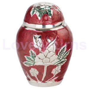 Petite urne souvenir en laiton rose gaufré Boîte en velours gratuite - Product Image 1