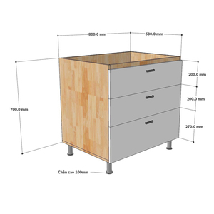 Module d'armoire de cuisine de style Shaker de 80 cm avec 3 tiroirs, base d'évier en MDF, RTA pour appartement MTBD014 - Product Image 3