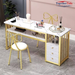 Muebles de salón de mármol con marco de metal personalizable y capacidad de almacenamiento duradero asequible al por mayor con mesa de <span class=keywords><strong>uñas</strong></span> <span class=keywords><strong>acrílicas</strong></span> - Product Image 2