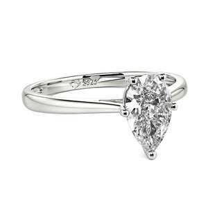 Jeulia Pear Cut <b>Solitaire</b> Gemstone Engagement <b>Ring</b> in Sterling <b>Silver</b> with Rhodium Plating - Product Image 2