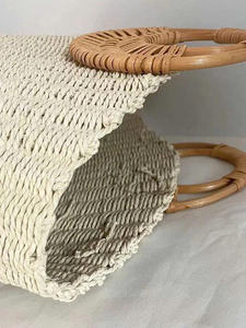 <b>Summer</b> Solid Color <b>Straw</b> <b>Bag</b> with Rattan Handle Open Closure Wholesale - Product Image 3