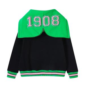 Sudadera de Felpa Verde Estampada de Invierno 1908 Aka COTTON con Franja Rosa, Puños Transpirables, Bolsillo Canguro y Capucha con Cuello Redondo - Product Image 2