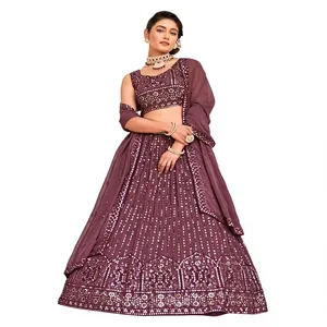 Lehenga semicompuesta de Georgette y blusa sin coser con dupatta - Product Image 1