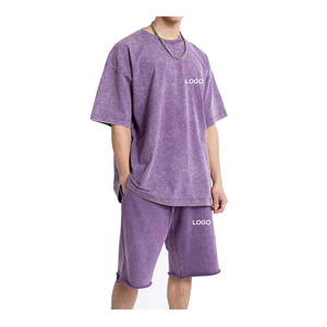 ชุดกีฬาลำลองล้างกรดแขนสั้นสำหรับผู้ชายชุดกางเกงขาสั้นออกแบบระบายอากาศสำหรับผู้ชายฤดูร้อนผลิตจากปากีสถาน - Product Image 2