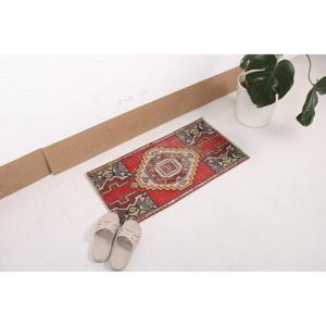 Turkish 1.4x2.7 ft Rug, Small Vintage Rug, Red <b>Yellow</b> Bordered Rug - Product Image 2