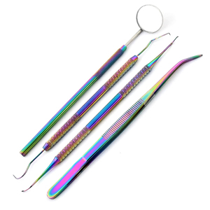 ชุดเครื่องมือทันตกรรมเคลือบไททาเนียม4ชิ้นชุดตรวจฟันด้วยตัวเองที่ขูดปากหัววัดแหนบชุดตรวจสีรุ้ง - Product Image 2