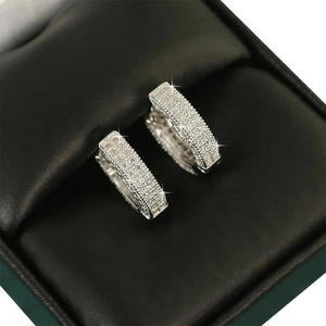 Pendientes de aro de doble capa con diamantes cultivados en laboratorio, oro de 14 quilates con nicho de oro rosa y blanco, estilo hiphop circular - Product Image 6