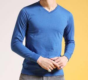 Ropa informal personalizada de manga completa con cuello en V, camiseta regular para hombre, tela de algodón de punto, logotipo a pedido, camiseta para hombre - Product Image 5