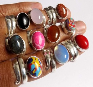 Anillo de gemas de varios colores naturales de plata de ley hecho a mano 8X12mm conjunto de bisel de forma mixta para conjunto de joyería de moda para regalo de aniversario - Product Image 2