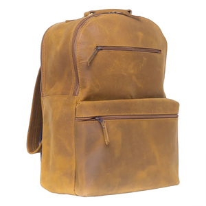 Sac à dos pour ordinateur portable unisexe en cuir véritable vintage, fermeture éclair, protection RFID, doublure en coton biologique, système de transport en maille de résine - Product Image 1