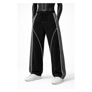 Pantalon de survêtement homme personnalisé à blocs de couleur, taille élastique avec cordon de serrage, coupe ample, jambe droite, pantalon de détente, vente en gros OEM - Product Image 1
